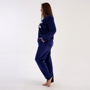 Pijamale Dama Marimi Mari din Soft Velur Vienetta Model 'Love Me Too' Blue