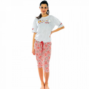 Pijamale Dama Vienetta cu Pantalon 3/4 Model 'Poppin' Gray'
