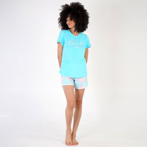 Pijamale Dama Vienetta din Bumbac 100%, Model 'Belive in Your Dream' Blue