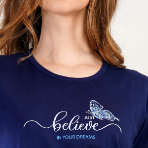 Pijamale Dama Vienetta din Bumbac 100%, Model 'Belive in Your Dreams' Blue