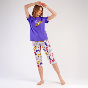 Pijamale Dama Vienetta din Bumbac 100%, Model 'Born To Be Happy' Purple