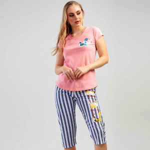 Pijamale Dama Vienetta din Bumbac 100%, Model 'Cute Cat' Pink