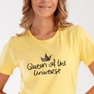 Pijamale Dama Vienetta din Bumbac 100%, Model 'Queen of the Universe' Yellow