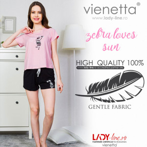 Pijamale Dama Vienetta, 'Zebra Loves Sun' Pink