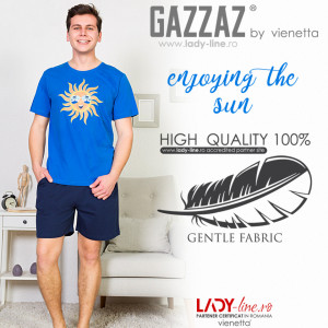 Pijamle Barbati Gazzaz by Vienetta, 'Enjoying the Sun', Culoare Albastru