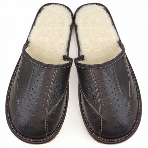 Sheepskin Fur Slippers Brown Model 'Manhood' Brown