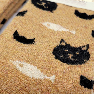 Șosete din Lână Set 3 Perechi Model 'Wool Kitty' Culoare Crem Ocru si Verde