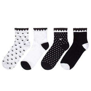 Șosete Quart pentru Damă Love in BW - Set 4 Perechi, Design Alb-Negru