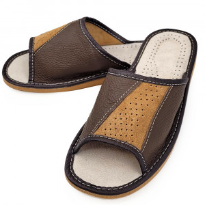 Papuci de Casa Vara din Piele Culoare Maro Model 'Steady Ground' Brown