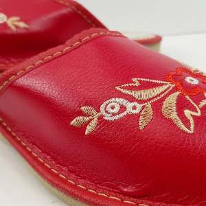 Papuci de Casa Vara din Piele Culoare Rosu Model 'Red Proteea'