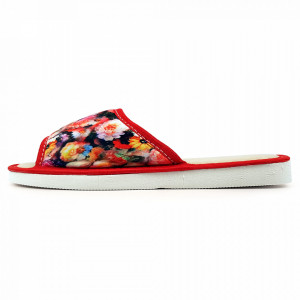 Papuci de Casa Vara Material Textil cu Talpa Groasa Culoare Rosu Model 'Amour Garden'