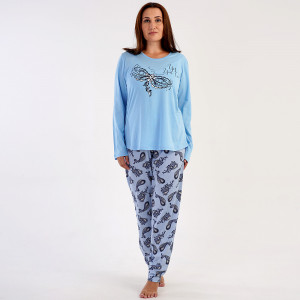 Vienetta Plus Size 100% Cotton Pajamas 'Yes You Can' Blue