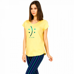 Pijamale Dama Vienetta din Bumbac cu Pantalon 3/4 Model 'Happy or Sad You Decide'