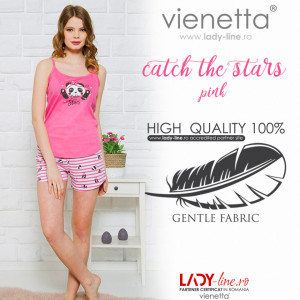 Pijamale Dama Vienetta, 'Catch the Stars' Culoare Roz