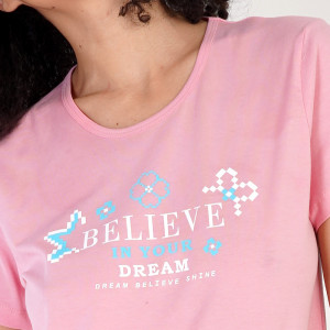 Pijamale Dama Vienetta din Bumbac 100%, Model 'Belive in Your Dream' Pink