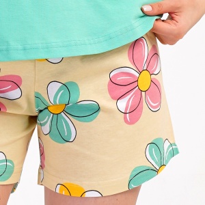 Pijama Damă din Bumbac 100% Vienetta, Model 'Flowers' - Prezentare detaliu imprimeu pantalon.