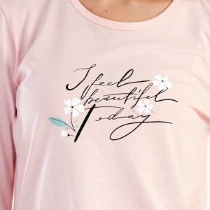 Pijamale Dama din Bumbac 100% Vienetta, Model 'I Feel Beautiful Today' Pink