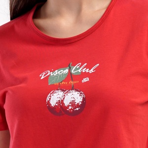 Pijama Damă din Bumbac 100% Vienetta, Model 'We Love Sweet' - Prezentare imprimeu frontal bluză.