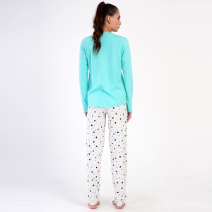 Pijamale Dama din Bumbac Vienetta Model ''Ladybug Love' Green Mint | Confort Romantic. Prezentare din spate.
