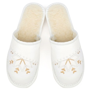 Women's Leather Slippers Lined with Sheepskin Wool Model 'Harmony' White | Comfort and Warmth