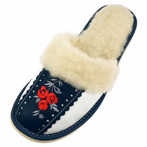 Papuci de Casa Dama Imblaniti cu Lana de Oaie Model 'Root Traditions' Dark Blue