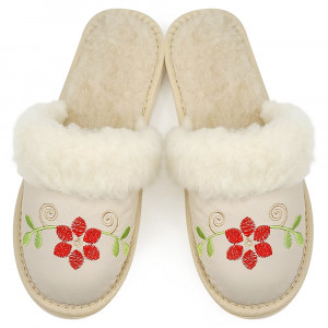 Women's Slippers Lined with Sheep Wool Model 'FairyLand' Light Cream