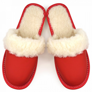 Women's Slippers Lined with Sheep Wool Model 'Joy Season' Red