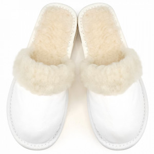 Women's Slippers Lined with Sheep Wool Model 'Joy Season' White