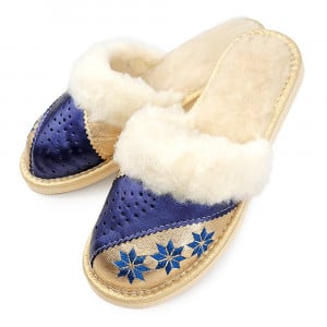 Women's Slippers Lined with Sheepskin Wool, Model 'Spirit of Winter' Gold