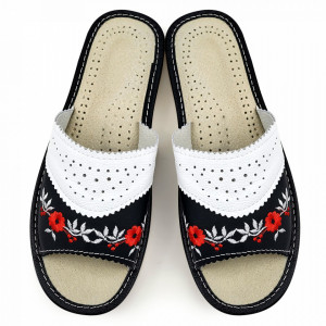 Women's Slippers Material Leather Color Gray Model 'Floral Harmony'