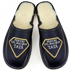 Black Wool-Lined Leather Slippers 'For the Best Dad'