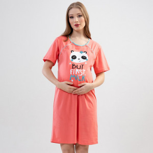 Camasa Gravide si Alaptat din Bumbac 100% Vienetta, Model 'But First Milk' Pink