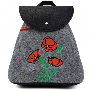 Canvas Backpack with Handle and Straps Model 'Beauty of Poppies' Gray