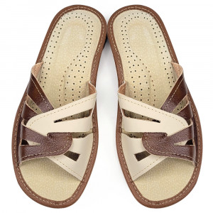 Comfortable Leather Slippers Model 'Glaucia' Cappuccino