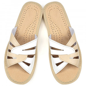 Comfortable Leather Slippers Model 'Glaucia' Creamy