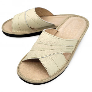 Papuci de Casa din Piele cu Talpa Groasa Culoare Rosu, Model 'Luxury Feet' Cream