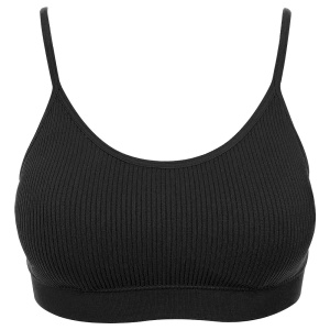 Fitness Ribbed Motion Bra - Black, One Size Seamless Design with Padded and Adjustable Straps