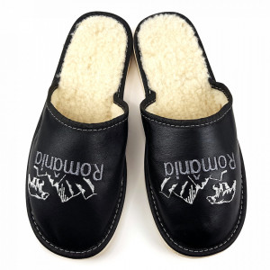 Leather Slippers Lined with Natural Wool Model 'Romania My Love'