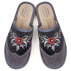 Leather Slippers Model 'Summer London Brogue' Gray | Comfort and Style