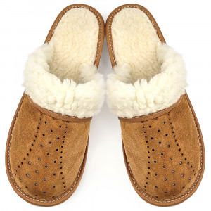 Leather Slippers with Cork Sole and Wool Lining, 'Natural Comfort' Model