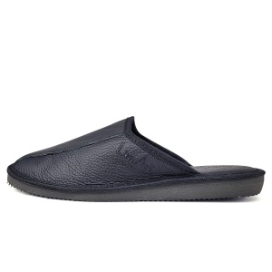 Papuci de Casă din Piele cu Talpă Groasă, Model 'Luxury Man' Dark Mystick - Prezentare produs vedere din lateral.