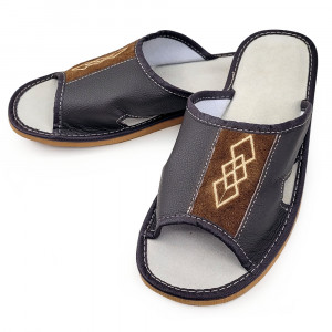 Papuci de Casa Barbati Sezon Vara Material Piele Culoare Maro Model 'Brown Diamond'