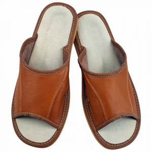 Men's Slippers, Summer Season, Leather Material, Brown Color, Model 'Brown Lion'