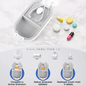 Organizator Medicamente Alb cu 2 Locații și Cuțit pentru Tăiat | Stocare Eficientă, Tăiere Precisă