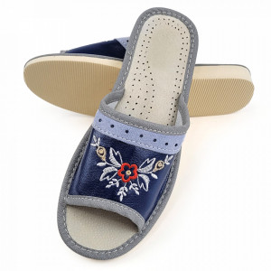 Papuci de Casa Dama din Piele Sezon Vara Culoare Albastru Model 'Agra Blue'