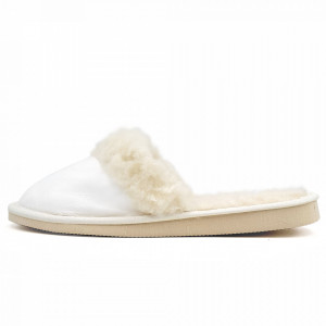 Papuci de Casa Dama Imblaniti cu Lana de Oaie Model 'Joy Season' White