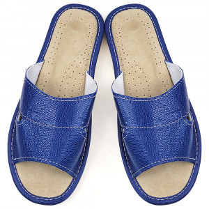 Papuci de Casa Dama Material Piele Culoare Albastru Model 'Simple Blue'