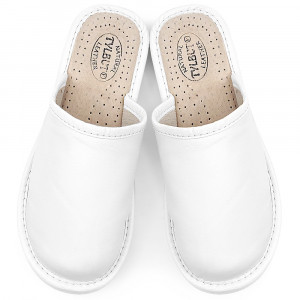 Papuci de Casa Dama Material Piele Culoare Crem, Model 'Select' White