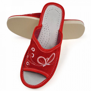 Papuci de Casa Dama Material Piele Intoarsa Culoare Rosu Model 'Dream Butterflies'
