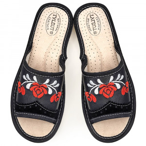 Papuci de Casa Dama Material Piele Model 'Mesopotamia' Black